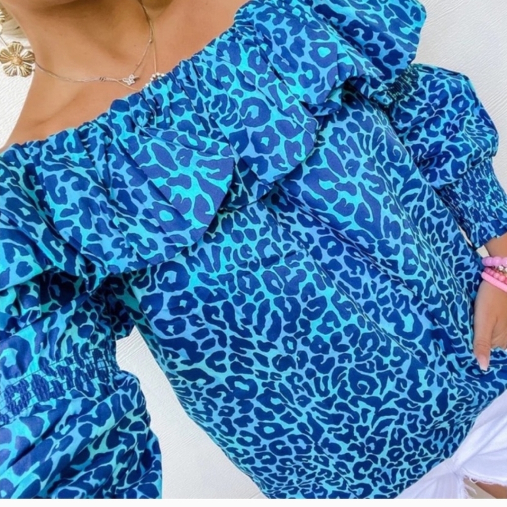 EUC Lilly Pulitzer Blue Leopard Print Blouse